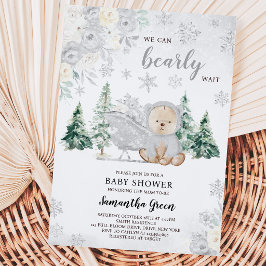 Invitación Fiesta de Baby Shower del Oso Invernal Plateado