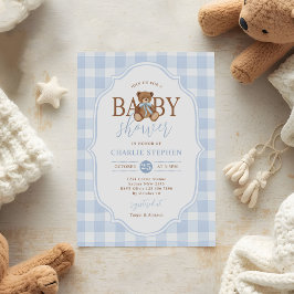 Invitación Fiesta de Baby Shower del Oso Teddy de Gingham Azu