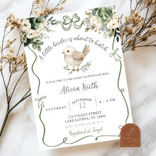 Invitación Fiesta de Baby Shower del Pajarito Verde Salvia