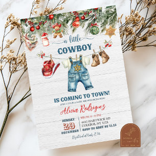Invitación Fiesta de Baby Shower del Pequeño Vaquero Azul de