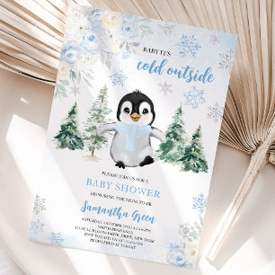 Invitación Fiesta de Baby Shower del Pingüino de Invierno Azu