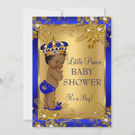 Invitación Fiesta de Baby Shower del Príncipe Niño Dorado Azu