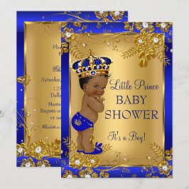 Invitación Fiesta de Baby Shower del Príncipe Niño Dorado Azu