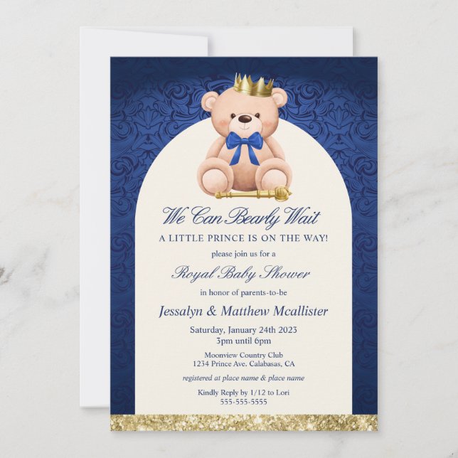 Invitación Fiesta de Baby Shower del Príncipe Oso de Peluche  (Anverso)