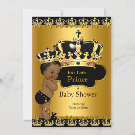 Invitación Fiesta de Baby Shower del Príncipe Real Negro Oro