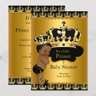 Invitación Fiesta de Baby Shower del Príncipe Real Negro Oro