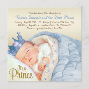 Invitación Fiesta de Baby Shower del Príncipe Vintage Azul y 