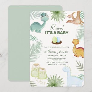 Invitación Fiesta de Baby Shower del Volcán Sage Rawr Tropica