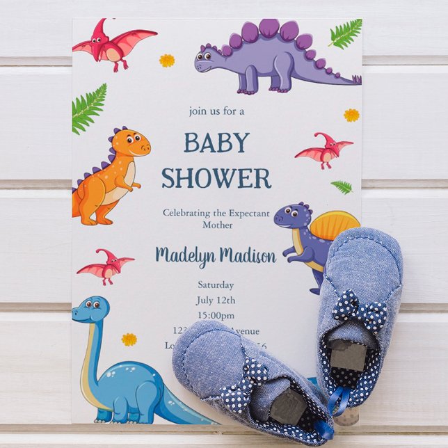 Invitación Fiesta de Baby Shower, dinosaurio azul (Subido por el creador)