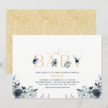 Fiesta de Baby Shower Elegante Boho Floral Azul Ma