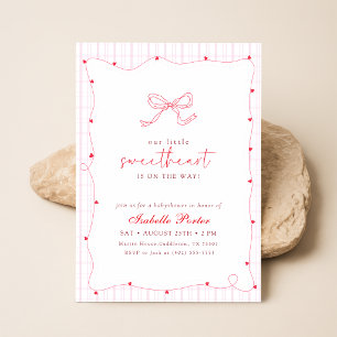 Invitación Fiesta de Baby Shower Elegante con Lazo Rosa a Cua