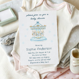 Invitación Fiesta de Baby Shower Elegante de Carusel Azul y D