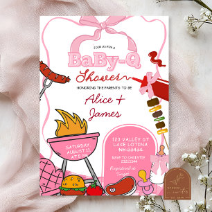 Invitación Fiesta de Baby Shower en el Jardín con Lazo Rosa B