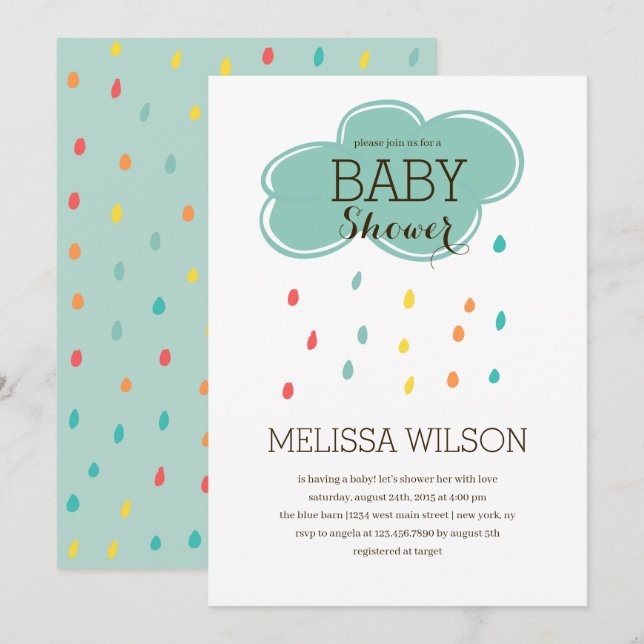 Invitación Fiesta de Baby Shower en la nube (Anverso / Reverso)