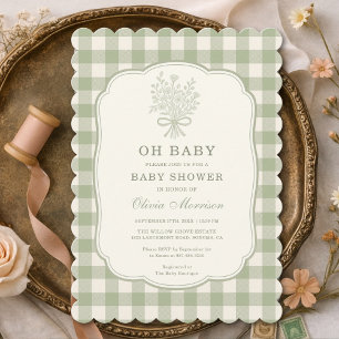 Invitación Fiesta de Baby Shower en Verde Menta Oh Baby