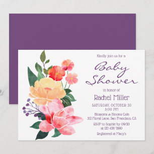Invitación Fiesta de Baby Shower Floral Acuarela Rosa Melocot