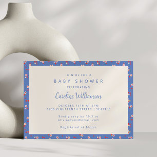 Invitación Fiesta de Baby Shower Floral Azul Vintage Cottagec