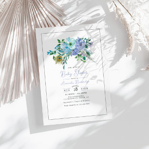 Invitación Fiesta de Baby Shower Floral Boho Acuarela Verde y