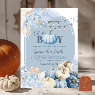 Invitación Fiesta de Baby Shower Floral Boho Azul de Calabaza