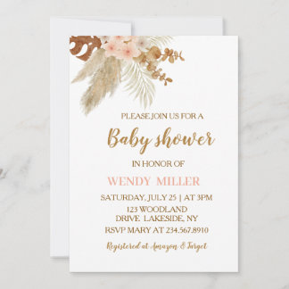 Invitación Fiesta de Baby Shower Floral Boho Pampas
