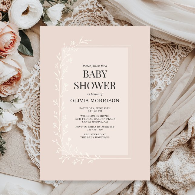 Invitación Fiesta de Baby Shower Floral Botánico Rosa Claro (Subido por el creador)
