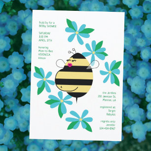 Invitación Fiesta de Baby Shower Floral Cielo Azul Mom Abeja