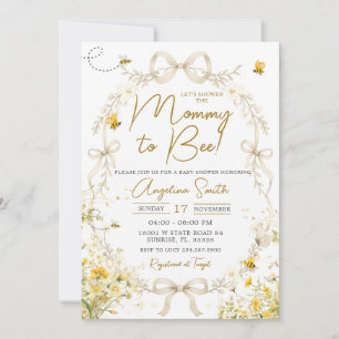 Invitación Fiesta de Baby Shower Floral de Abeja Amarilla par