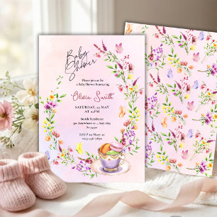 Invitación Fiesta de Baby Shower Floral Elegante con Mariposa