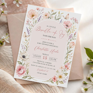 Invitación Fiesta de Baby Shower Floral Pequeño Bulto