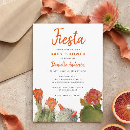 Invitación Fiesta de Baby Shower Flores de Cactus Rojas Acuar