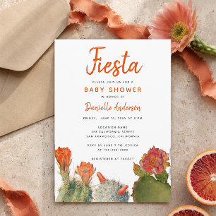Invitación Fiesta de Baby Shower Flores de Cactus Rojas Acuar