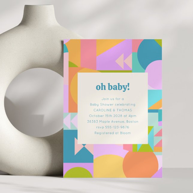 Invitación Fiesta de Baby Shower geométrico retro colorido y  (Subido por el creador)