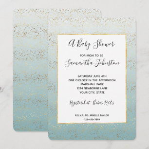 Invitación Fiesta de Baby Shower Glam Aqua Gold Ombre Confeti