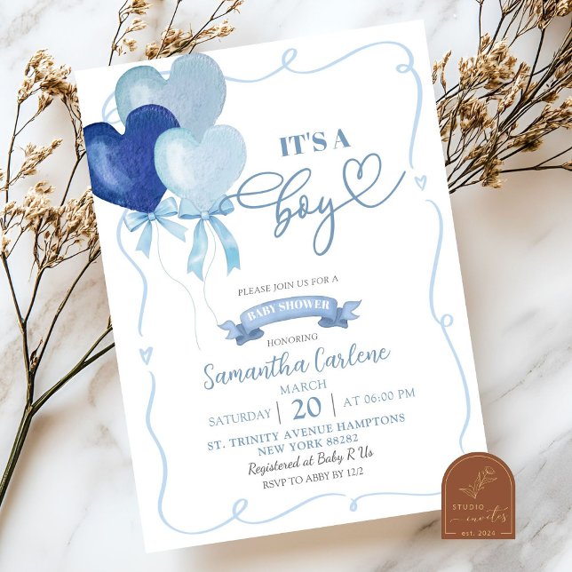 Invitación Fiesta de Baby Shower Globo Corazón Azul (Subido por el creador)