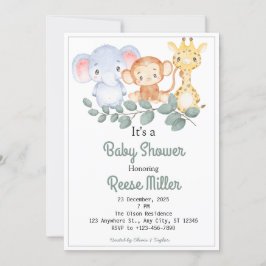 Invitación Fiesta de Baby Shower Jungle Safari Greenery