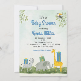 Invitación Fiesta de Baby Shower Jungle Safari Greenery