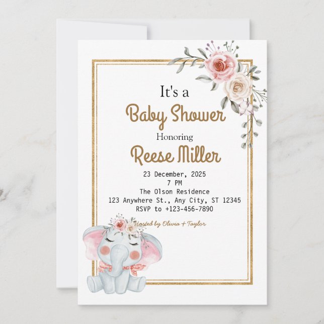 Invitación Fiesta de Baby Shower Jungle Safari Greenery (Anverso)