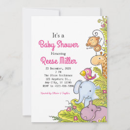 Invitación Fiesta de Baby Shower Jungle Safari Greenery