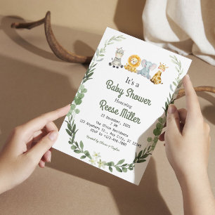 Invitación Fiesta de Baby Shower Jungle Safari Greenery