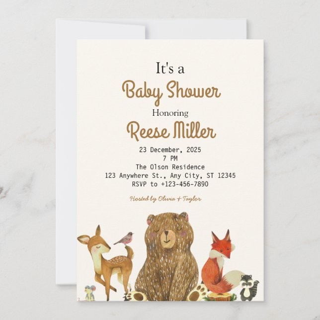 Invitación Fiesta de Baby Shower Jungle Safari Greenery (Anverso)