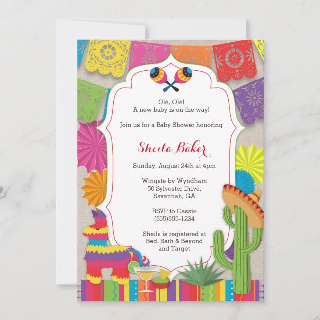 Invitación ¡Fiesta de Baby Shower! La ducha temática mexicana (Anverso)