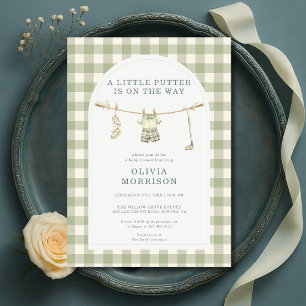 Invitación Fiesta de Baby Shower Little Putter Golf Sage Verd