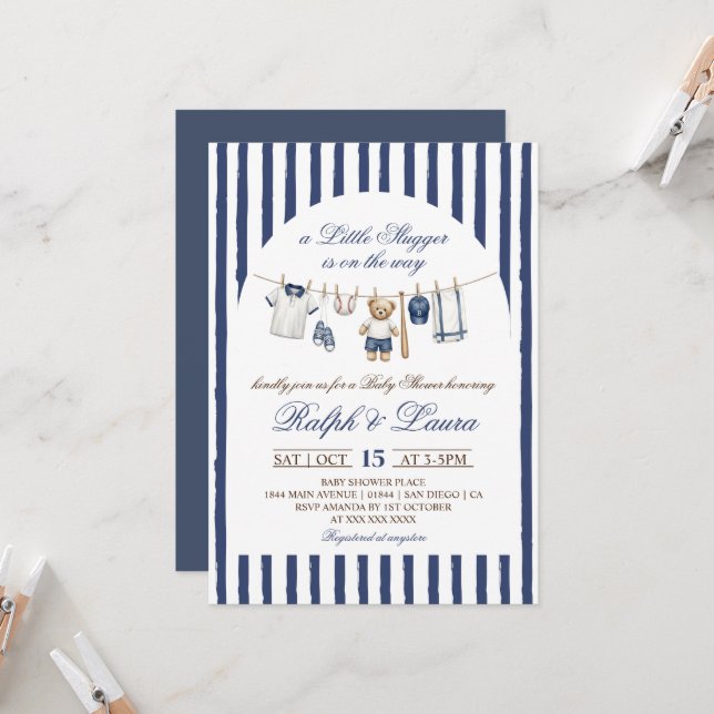 Invitación Fiesta de Baby Shower Little Slugger (Anverso/Reverso In Situ)