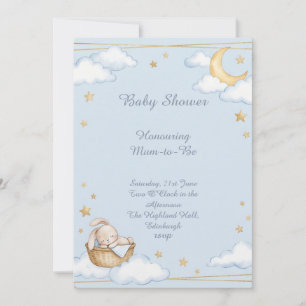 Invitación Fiesta de Baby Shower Luna Azul y Estrellas