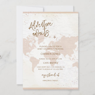 Invitación Fiesta de Baby Shower Mapa del Mundo Aventura Espe