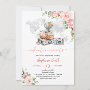 Invitación Fiesta de Baby Shower Mapa Globo de Viaje