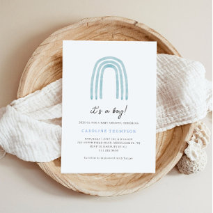 Invitación Fiesta de baby shower minimalista boho azul arcoír