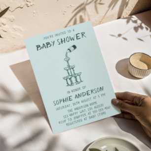 Invitación Fiesta de Baby Shower Minimalista Dibujada a Mano