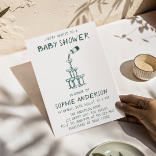 Invitación Fiesta de Baby Shower Minimalista Dibujada a Mano