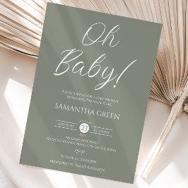 Invitación Fiesta de Baby Shower Minimalista Verde Salvia Oh 